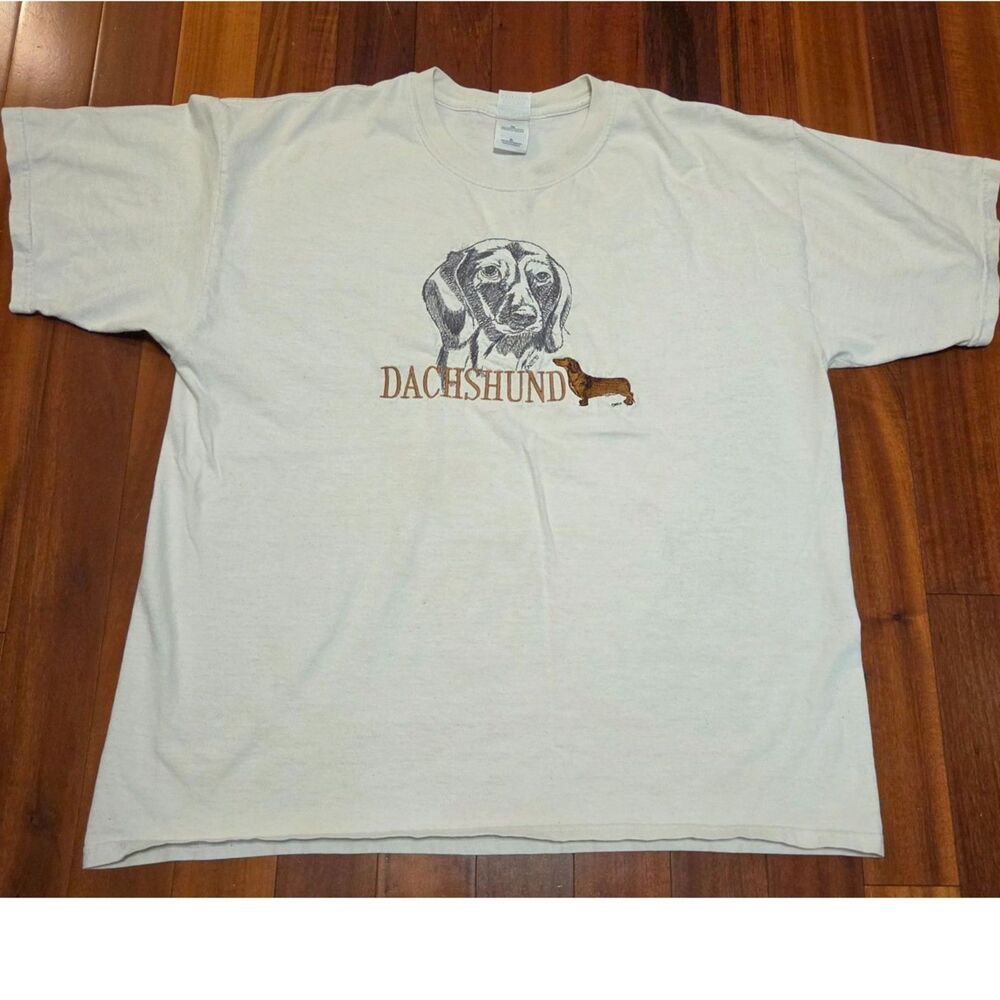 Vintage 90s Dachsund Dog Graphic White T-shirt XL Pencil Sketch Grunge Skater